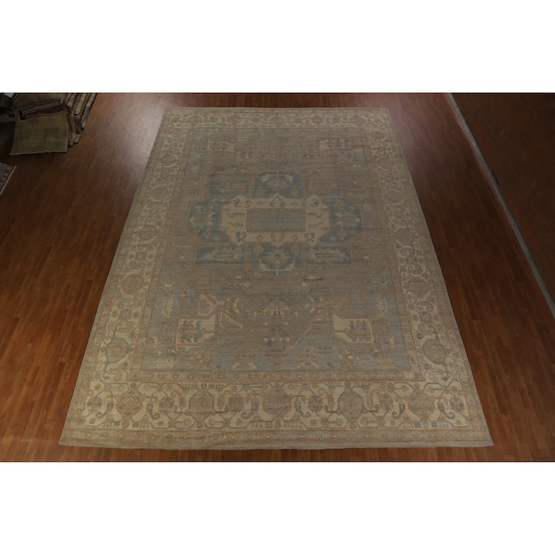 Hand Knotted Oriental 100% Wool Carpet Transitional Medallion Greys & Charcoal Oushak Area Rug - 17' 5'' X 12' 5''