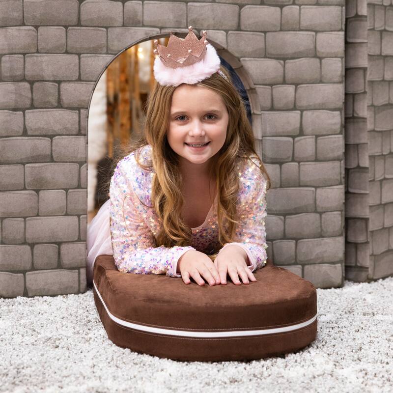 Jaxx Zipline Playscape Castle Gate - Playtime Modular Furniture for Imaginative Kids - Prints, Stone/Chocolate - 32" x 64" x 4"