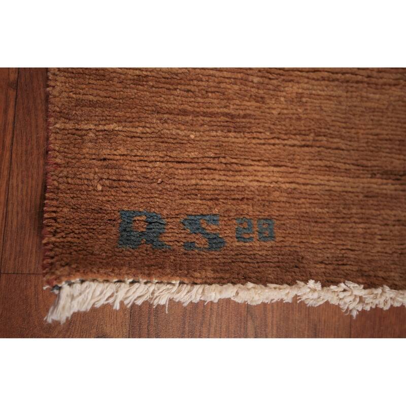 Gabbeh Modern Area Rug Handmade Brown Wool Carpet - 6'8" x 9'8"