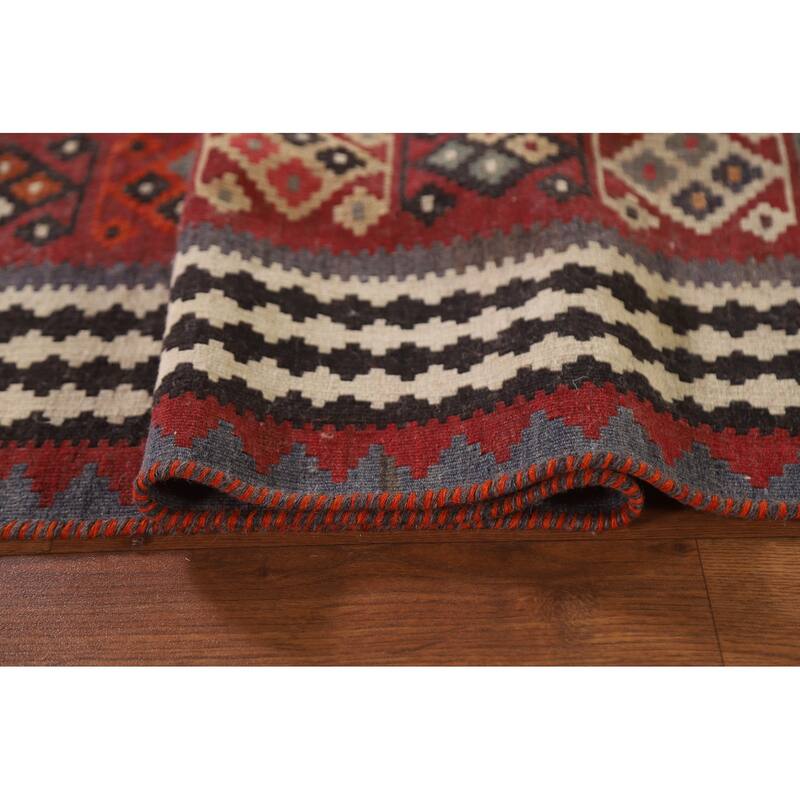 Tribal Kilim Qashqai Persian Antique Area Rug Hand-Woven Wool Carpet - 5'5"x 9'6"
