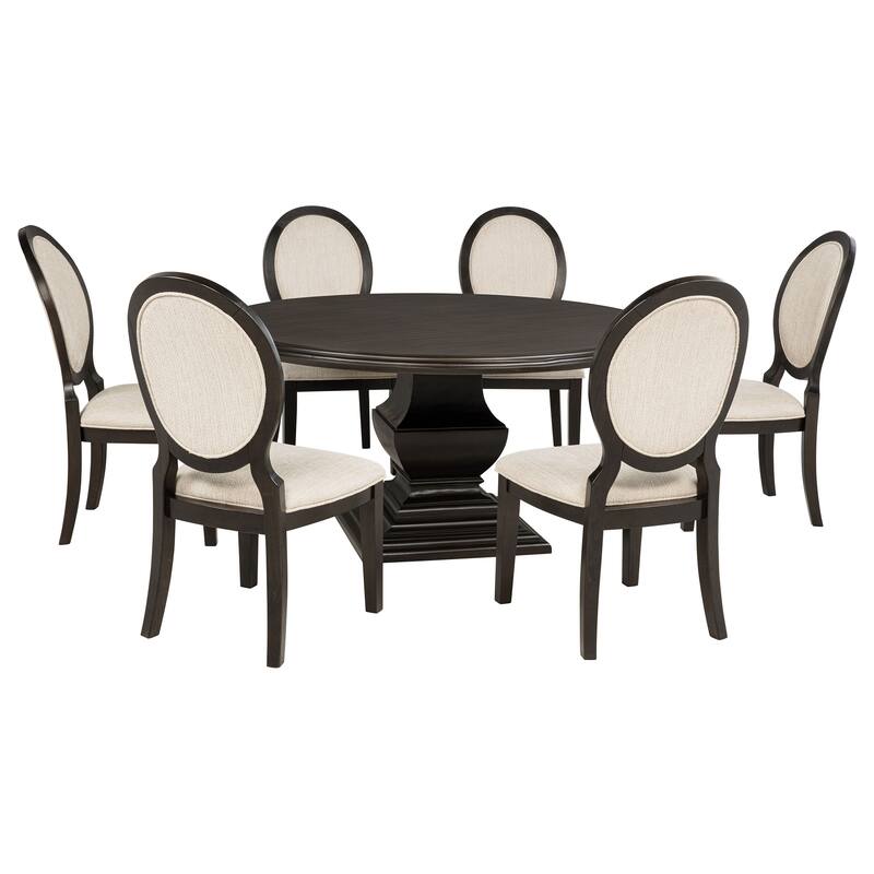 Twyla Round Wood Dining Room Table Set Dark Cocoa - 7-Piece Set