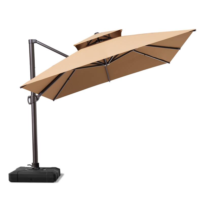 VredHom Outdoor Patio Offset Umbrella 360 Degree Rotation with Base