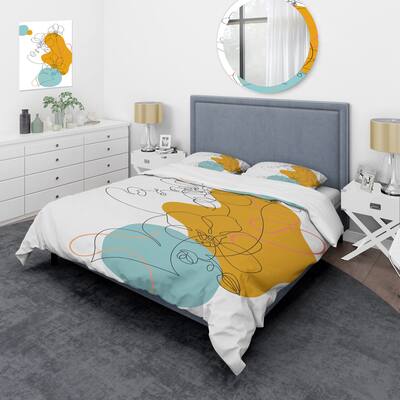 Designart 'Beautiful Woman One Line Drawing' Modern Duvet Cover Set
