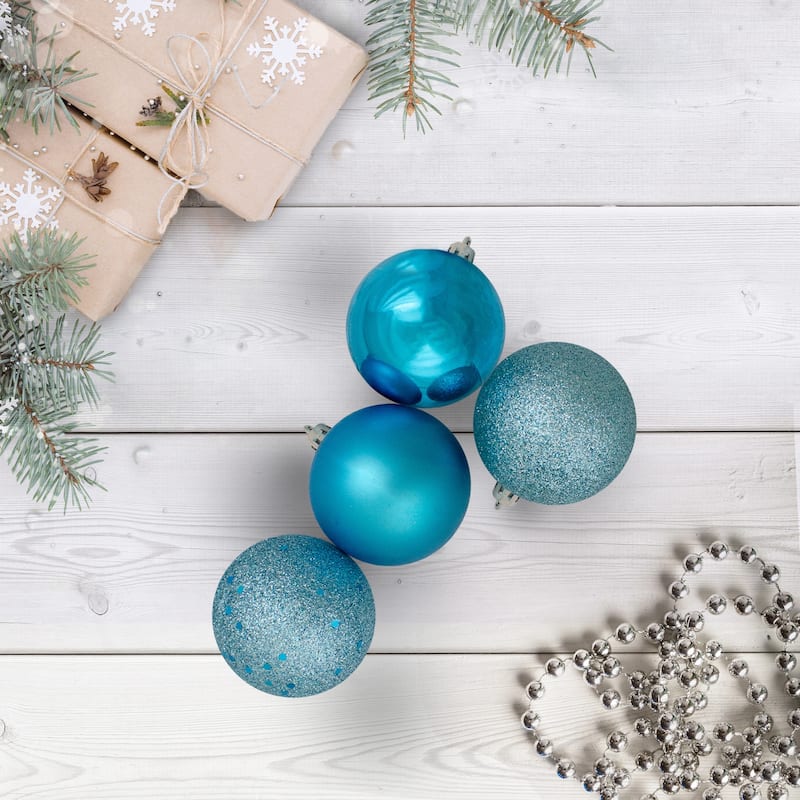 60ct Blue Shatterproof 4-Finish Christmas Ball Ornaments 2.5"