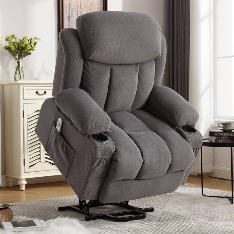 Fabric Electric Power Lift Recliner Chair with Massage and Heat for Elderly with USB Ports,Cup Holders & Side Pocket