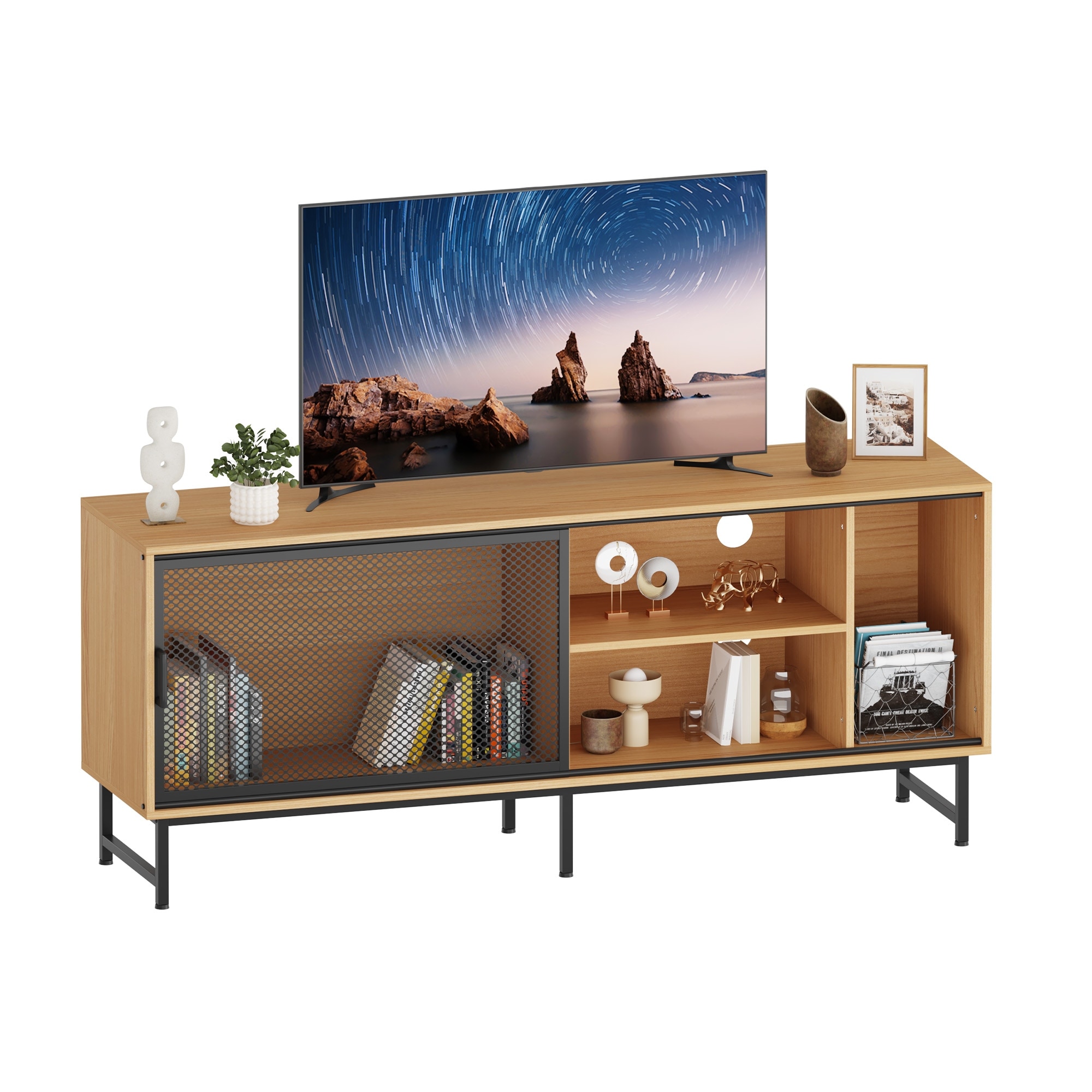Modern Farmhouse TV Stand Wooden Entertainment Center