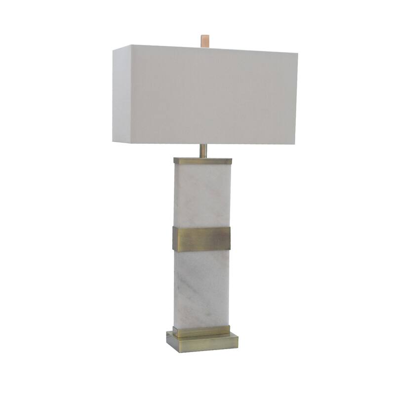 1 Light Antique Brass Table Lamp with White Marble Base