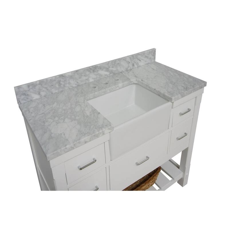 KitchenBathCollection Charlotte 48" Farmhouse Bathroom Vanity with Carrara Marble Top