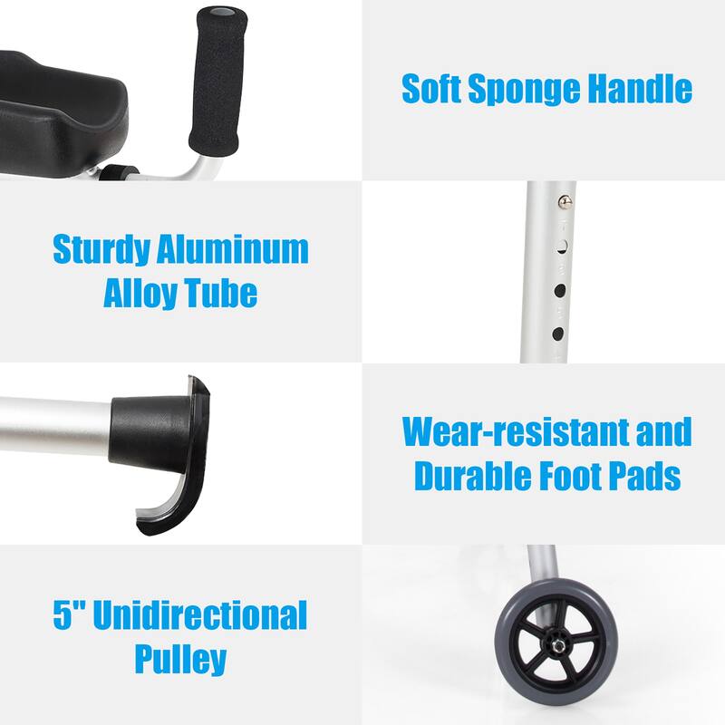 Costway Folding Wheel Walking Frame Adjustable Alloy Walker W/Armrest - See Details