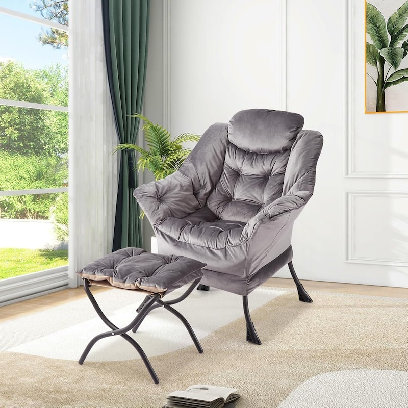 Lazy Chair with Ottoman,Reading Armchair with Side Pocket for Living Room