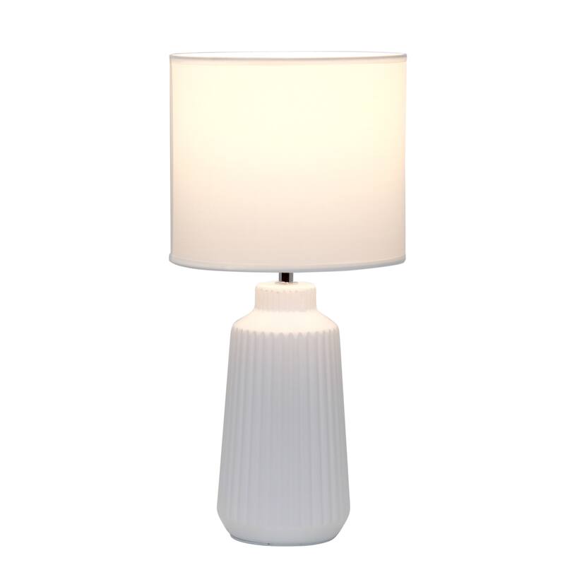 Vertical Grooved Ceramic Table Lamp with Drum Shade - 16" - White
