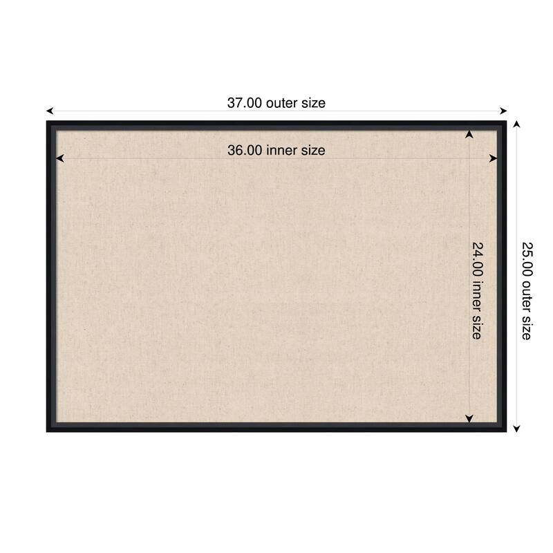 Amanti Art Framed Fabric Pinboard Natural Linen Printed Bulletin Board - Board Size 36 x 24 - Lucie Black