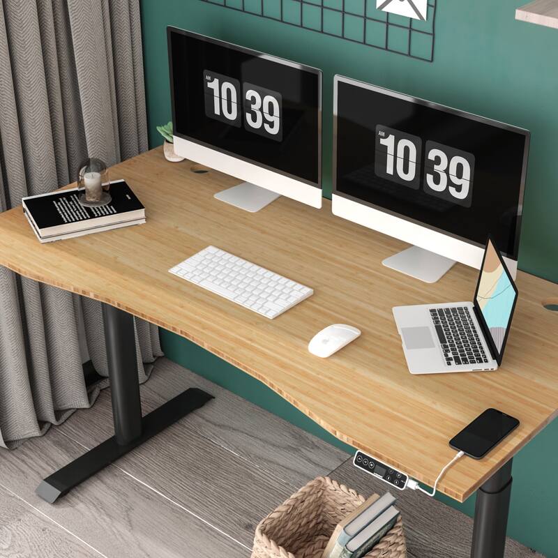 FLEXISPOT Electric Height Adjustable Standing Desk 3-Stage Dual Motor With Curved Bamboo Desktop