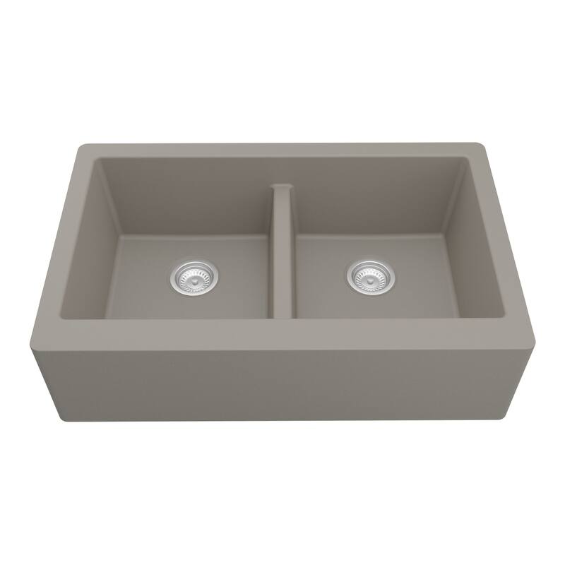 Karran Farmhouse Apron Front Quartz Double Bowl Kitchen Sink Kit
