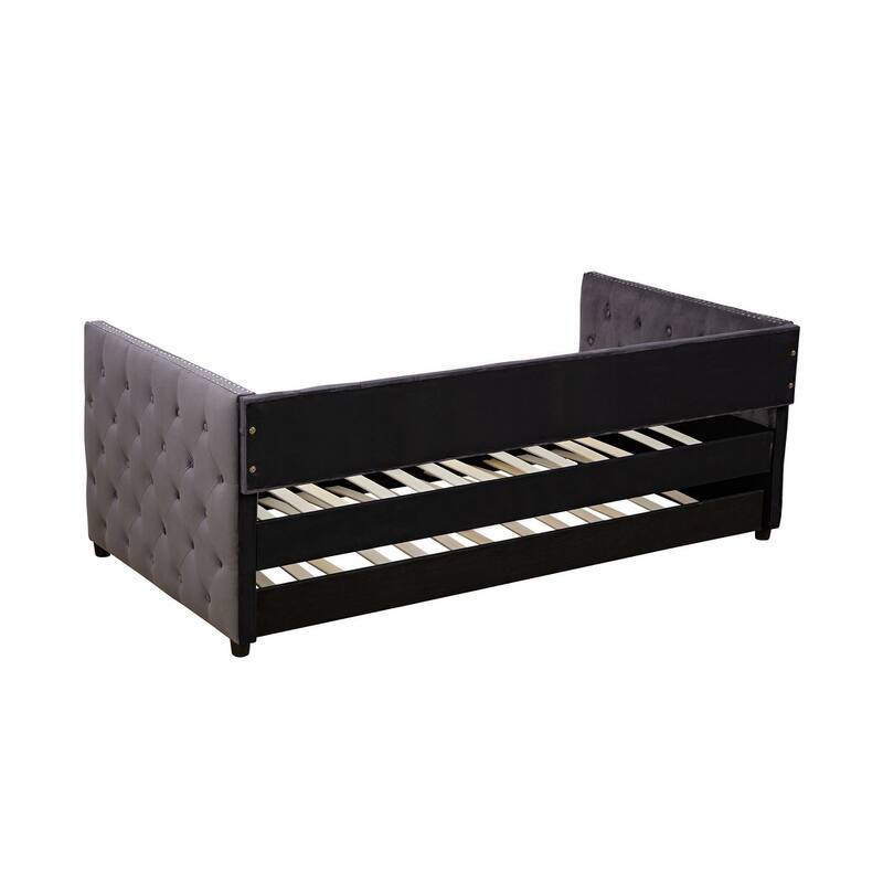 Velvet Upholstered Wooden Daybed with Trundle