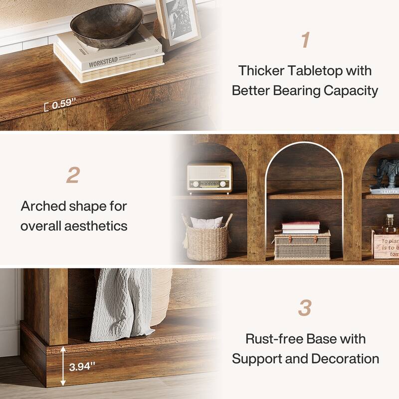 63-Inch Farmhouse Console Table with 3 Tier Storage for Entryway, Living Room - 11.81"D x 62.99"W x 31.5"H