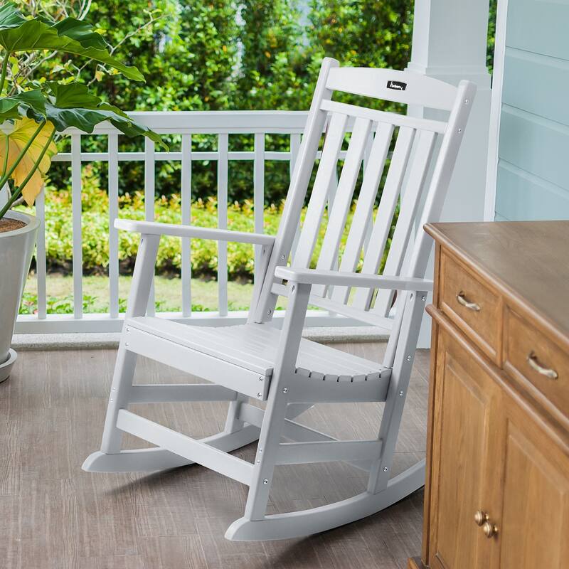 Vrakae All Weather Outdoor High Back Rocking Chair - White