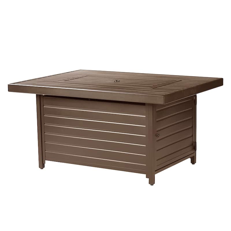 Rectangular 48 in. x 36 in. Aluminum Propane Fire Pit Table, Glass Beads, Two Covers, Lid, 57,000 BTUs - N/A