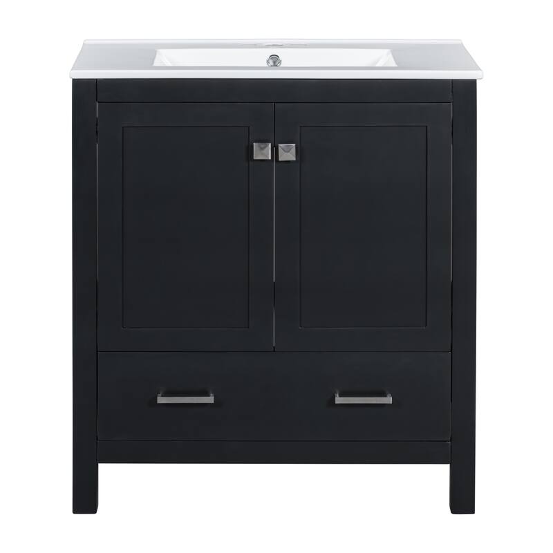 30 Inch Freestanding Bathroom Vanity with Rectangular Ceramic Sink, Two Doors, and Storage Drawer - Elegant Finish