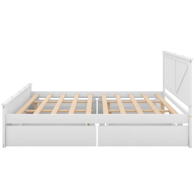 King Size Wooden Platform Bed Frame with Four Storage Drawers and Headboard, No Box Spring Required, Bedroom Furniture