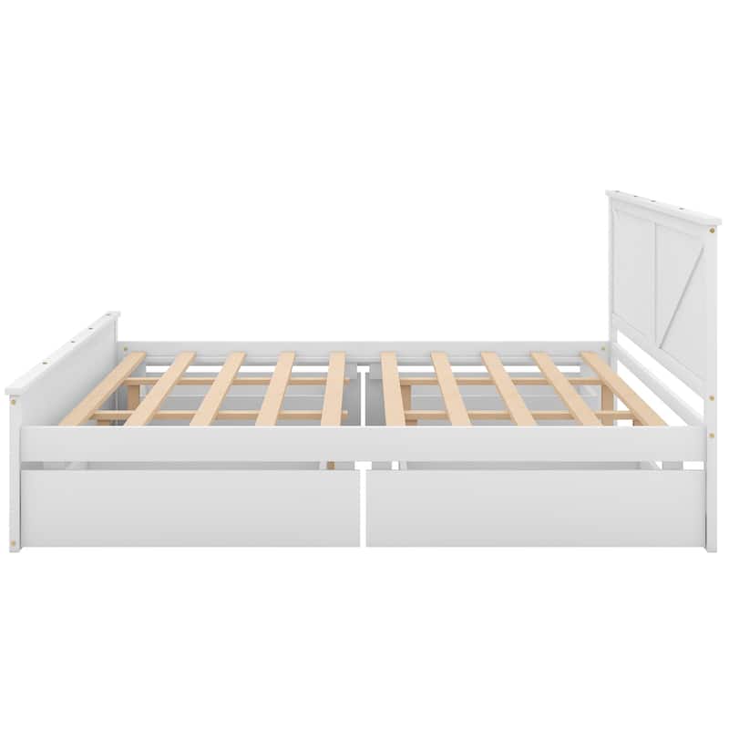 King Size Wooden Platform Bed with Four Storage Drawers