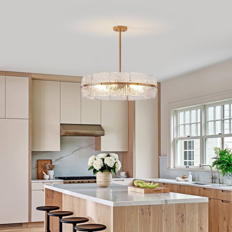 KAWOTI 49.13" 6-Light Glam Pendant Light with Textured Glass.