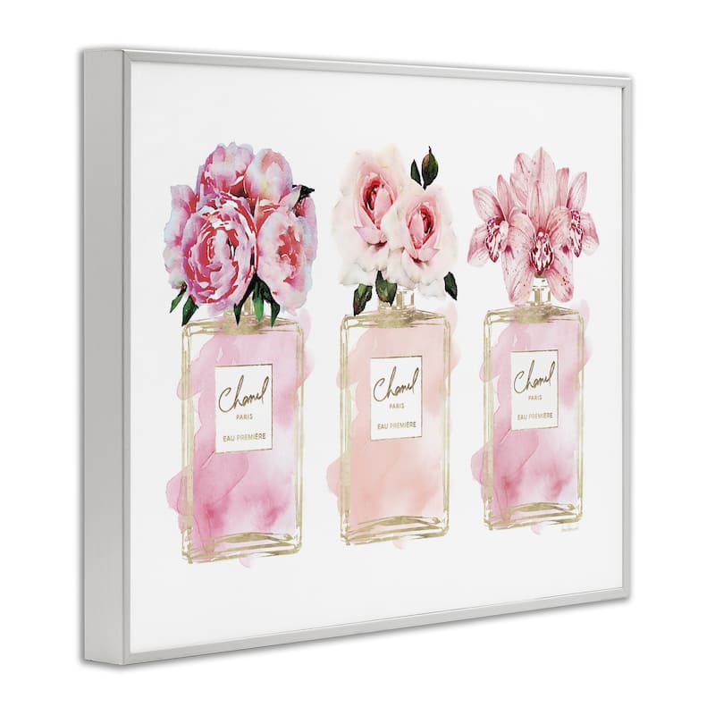 Stupell Pink Flowers And Perfumes Glam Fashion Watercolor Design Framed Giclee Texturized Art by Amanda Greenwood