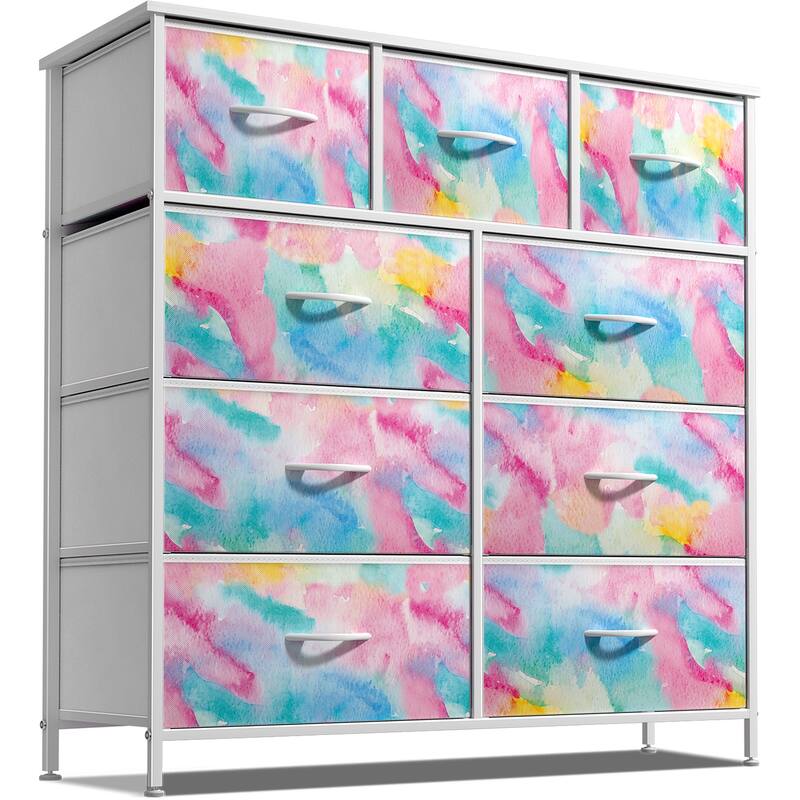 Modern Color Print 9-cubby Storage Tower - Tie-Dye Turquoise