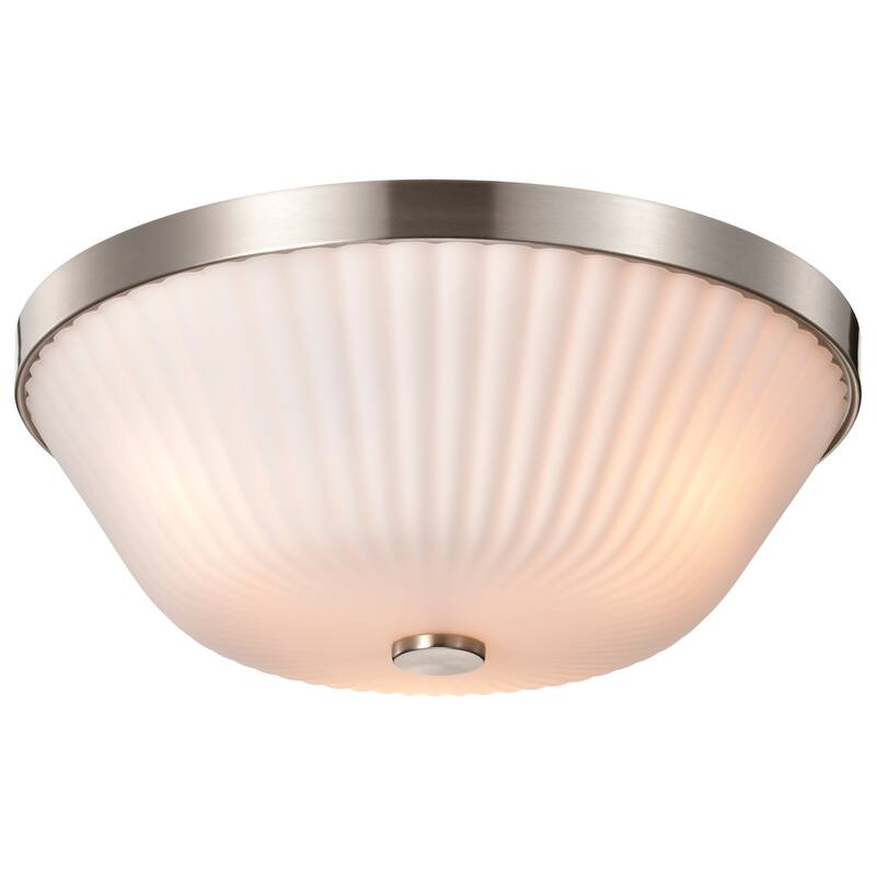 Royale 3 Light Flush Mount Brushed Nickel Finish Ribbed White Glass - Brushed Nickel