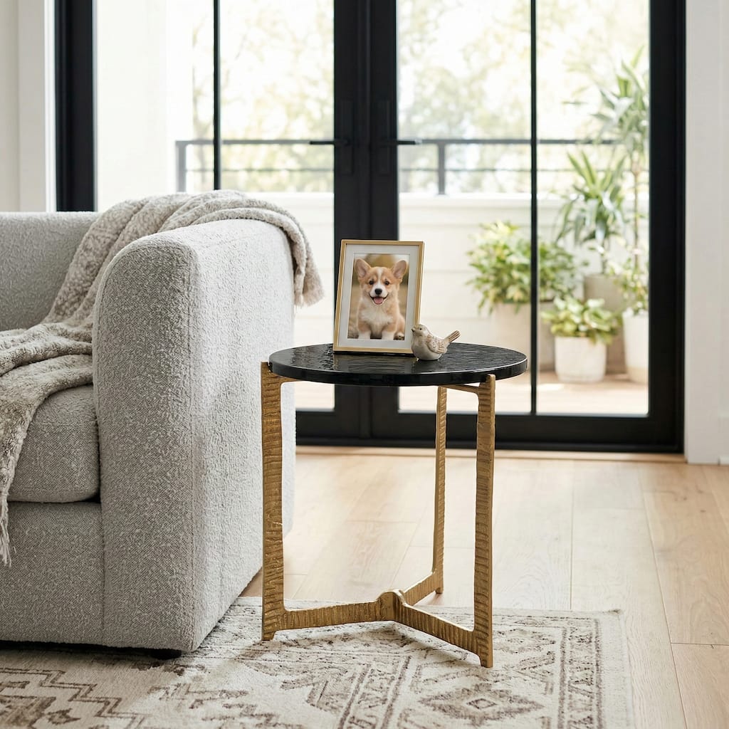 Side Table - Glass Top on Textured Metal Base, 22"