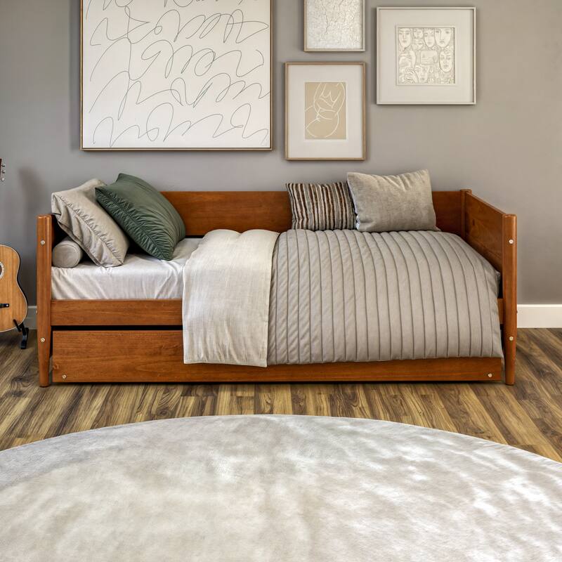 Mid-Century Modern Twin Size Day Bed with Twin Trundle
