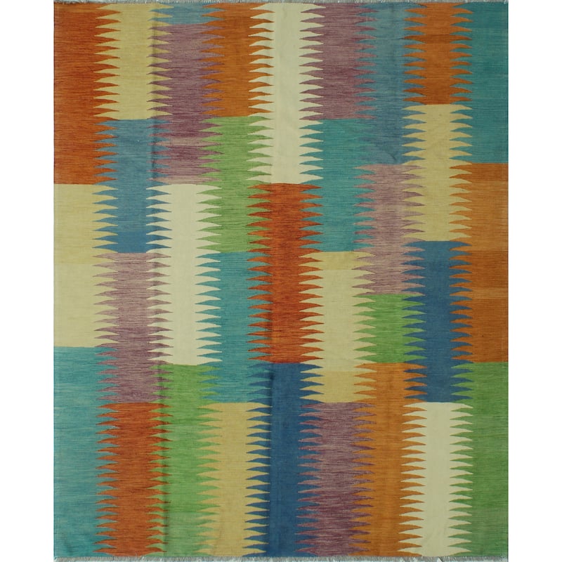 Hand-Woven Winchester Kilim Blakeley Rust/Blue Rug - 8'4" x 9'9"