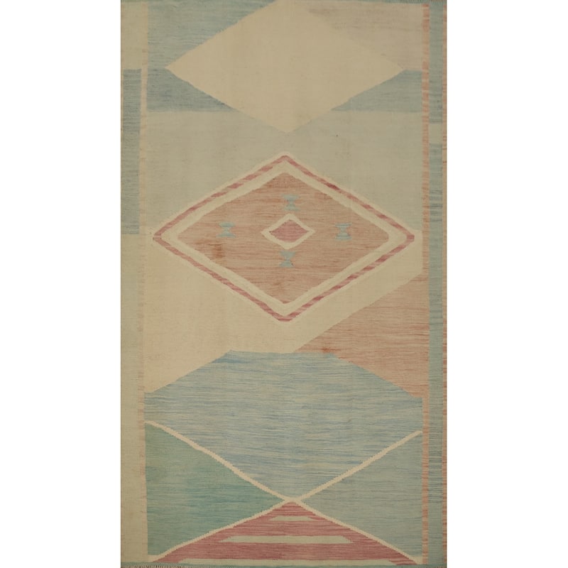 Hand Woven Oriental 100% Wool Carpet Southwestern Modern Navy Blue & Blues Kilim Area Rug - 7' 11'' X 5' 0''