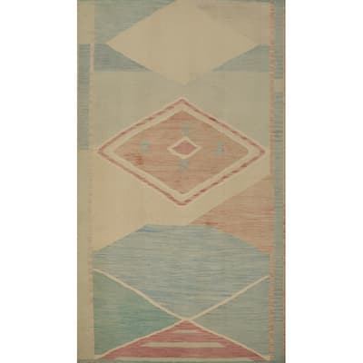 Hand Woven Oriental 100% Wool Carpet Southwestern Modern Navy Blue & Blues Kilim Area Rug - 7' 11'' X 5' 0''
