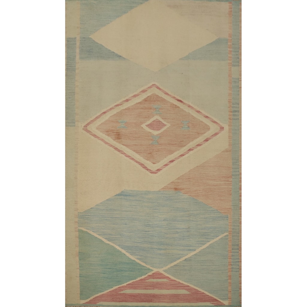 Hand Woven Oriental 100% Wool Carpet Southwestern Modern Navy Blue & Blues Kilim Area Rug - 7' 11'' X 5' 0''