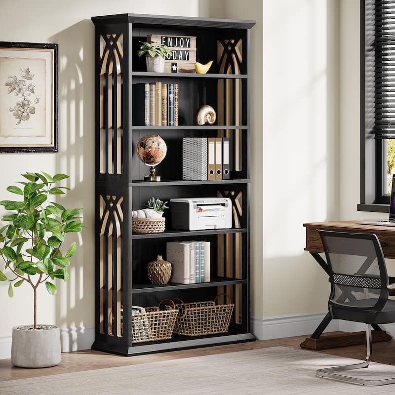 7-Tier Wood Bookshelf, 75 Inch Tall Bookcase Display Shelves