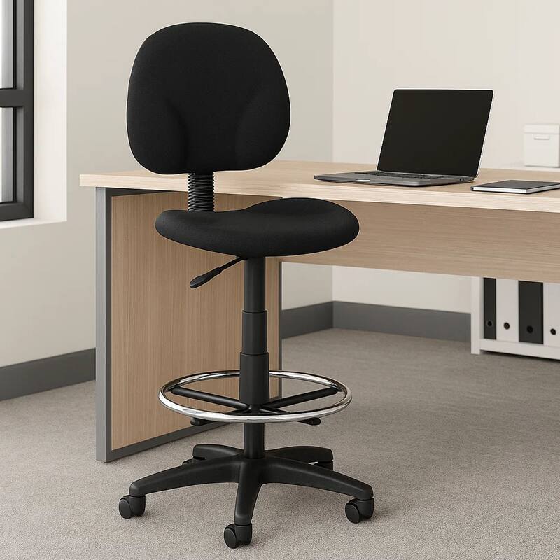Zem Drafting Stool with Footring, Black Crepe Contoured Back & Seat