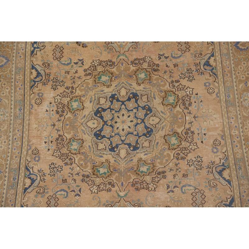 Hand Knotted Oriental 100% Wool Carpet Traditional Floral Oranges & Rust Mashad Area Rug - 9' 5'' X 6' 3''