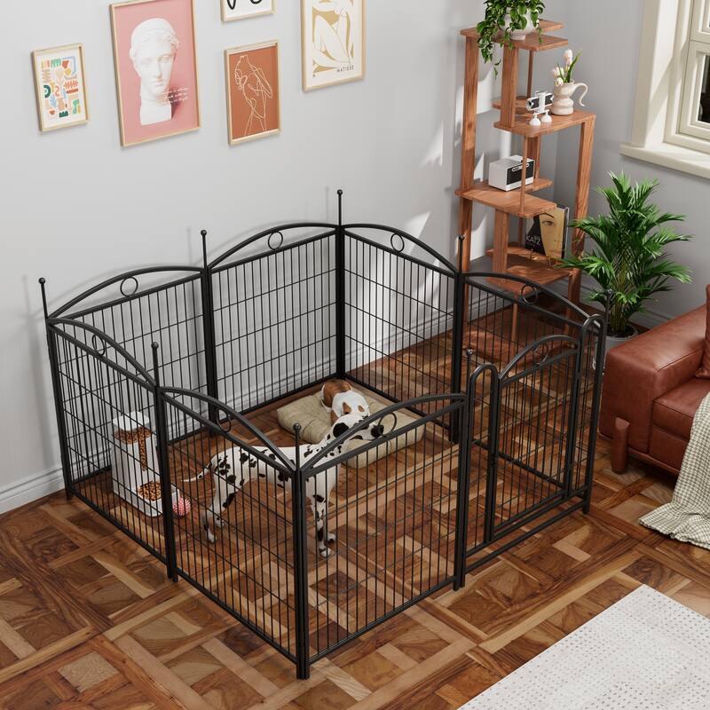 Black Iron Dog Fence Outdoor Pen Modular Rust-Resistant Design - 52” L x 52” W x 32” H