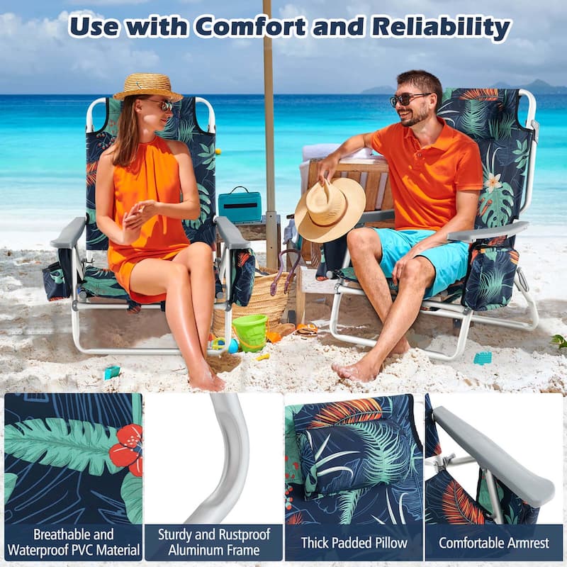 Set of 2 Backpack Beach Chair 5-Position Lay Flat Beach Chairs