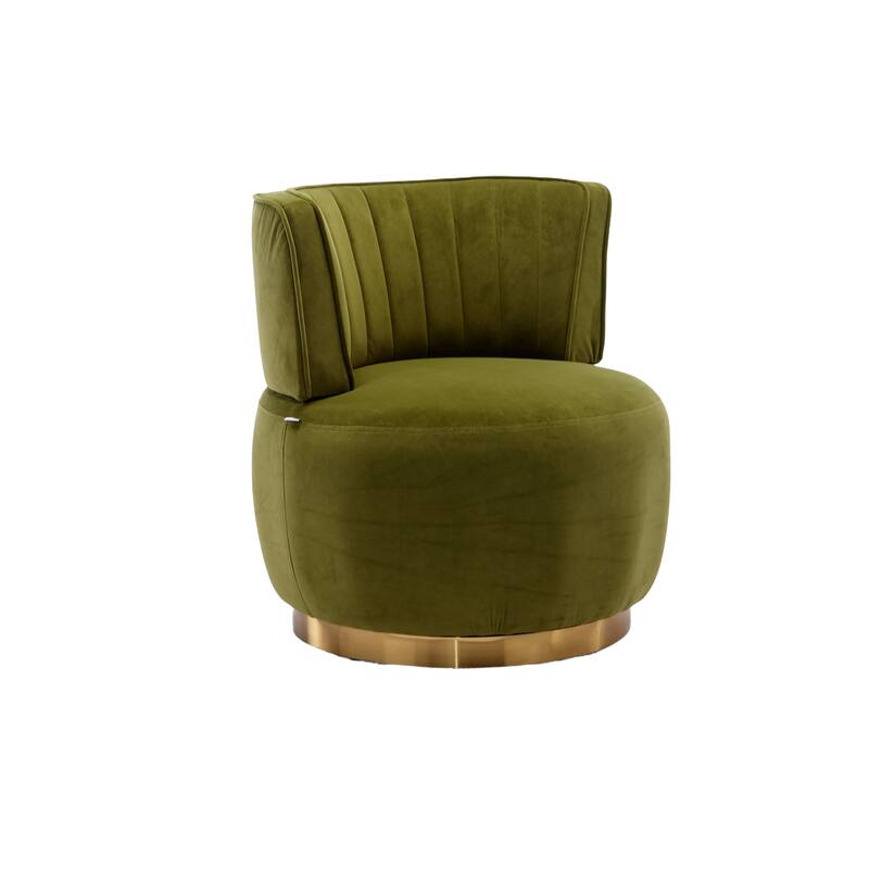 360° Swivel Velvet Barrel Sofa Chair with Wide Upholstered and Angled Armrests