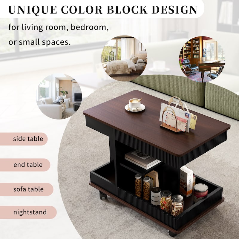 Multifunctional Sofa Side Table with Lift-Top and Wheels