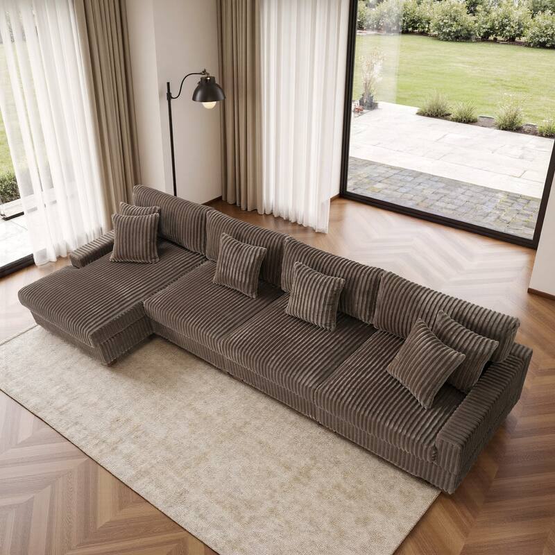 Cotton Flannel 3-Seat Modular Sectional Sofa with Chaise