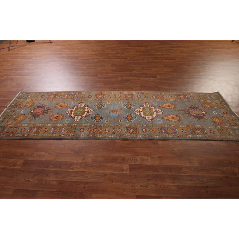Gray Kazak Oriental Runner Rug Handmade Wool Carpet - 2'8" x 9'7"