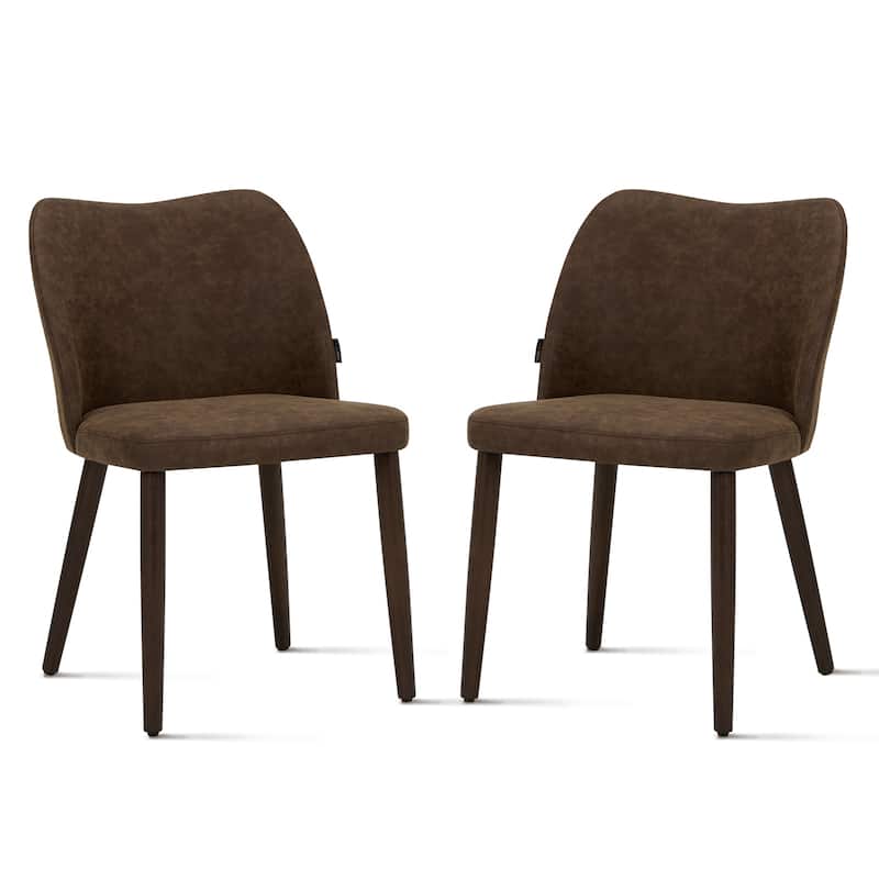Set of 2 Wooden Dining Chairs, Beige Upholstered Fabric for Kitchen & Dining Room
