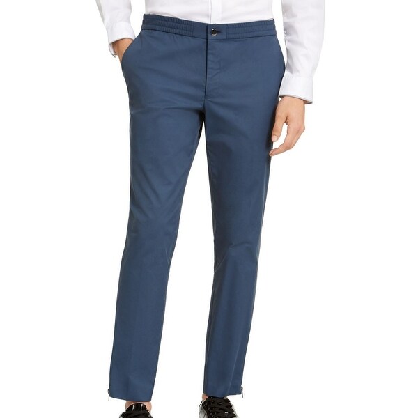 INC Mens Tech Pants Slate Blue Large L Pleather Trim Ankle Zip Tapered. Opens flyout.