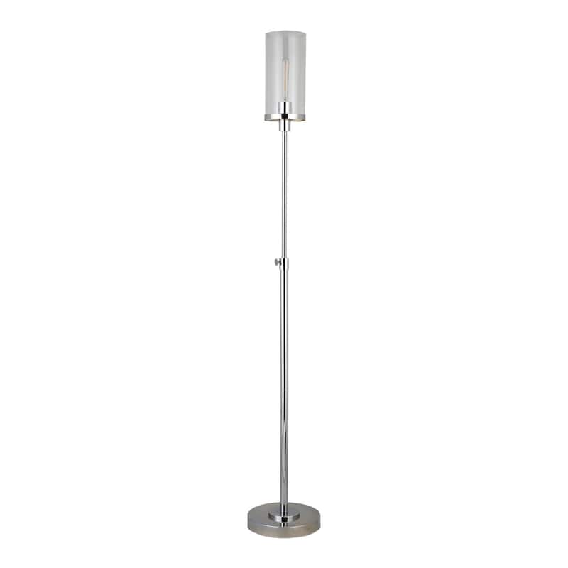 HomeRoots 66" Nickel Torchiere Floor Lamp With Clear Transparent Glass Drum Shade - 66" Tall