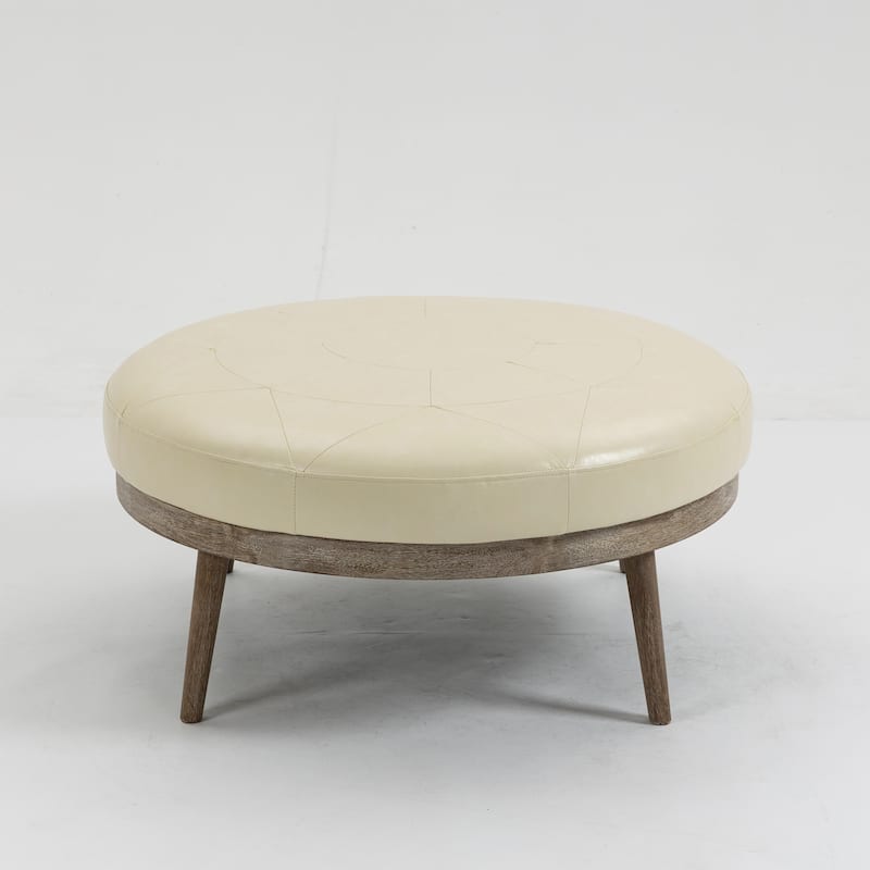 Krista 36-inch Round PU Leather Ottoman with Wood Framing