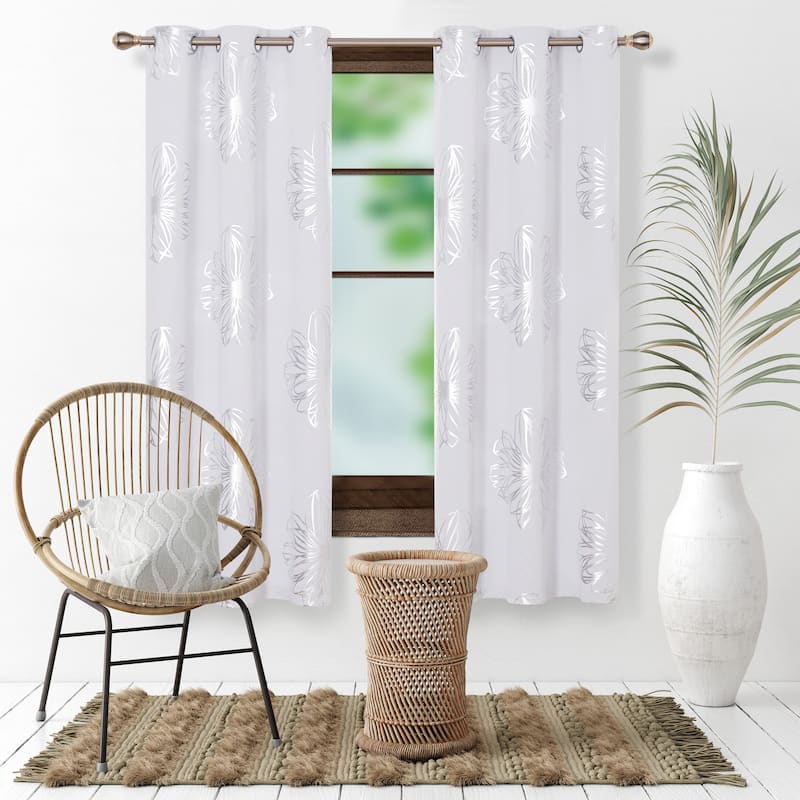 Deconovo Silver Floral Thermal Insulated Curtain Panel Pair(2 Panel)