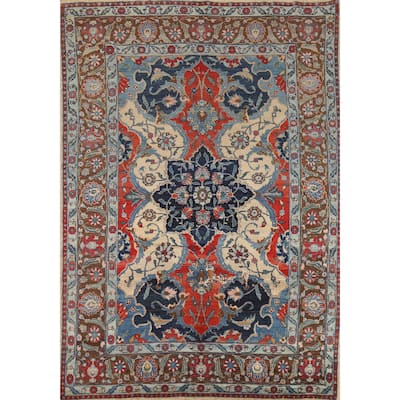 Medallion Tabriz Oriental Vintage Area Rug Hand-Knotted Wool Carpet - 6'7"x 9'7"